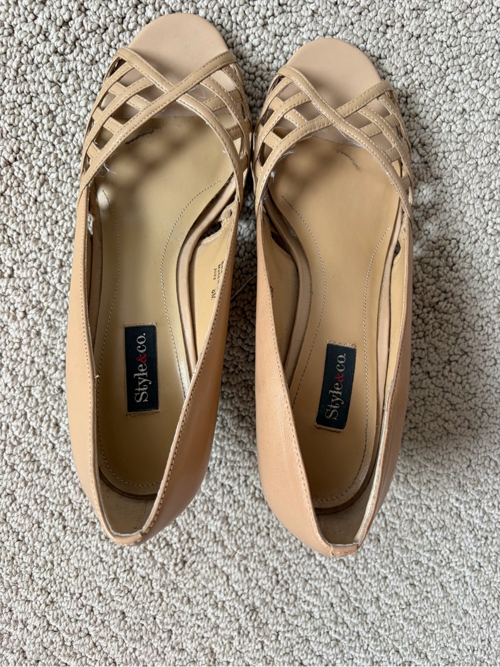 Style & Co. Nude Tan Peep-Toe Woven Ballet Flats